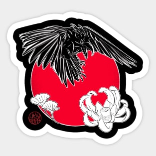 Japanese crow and lotus flower Sticker